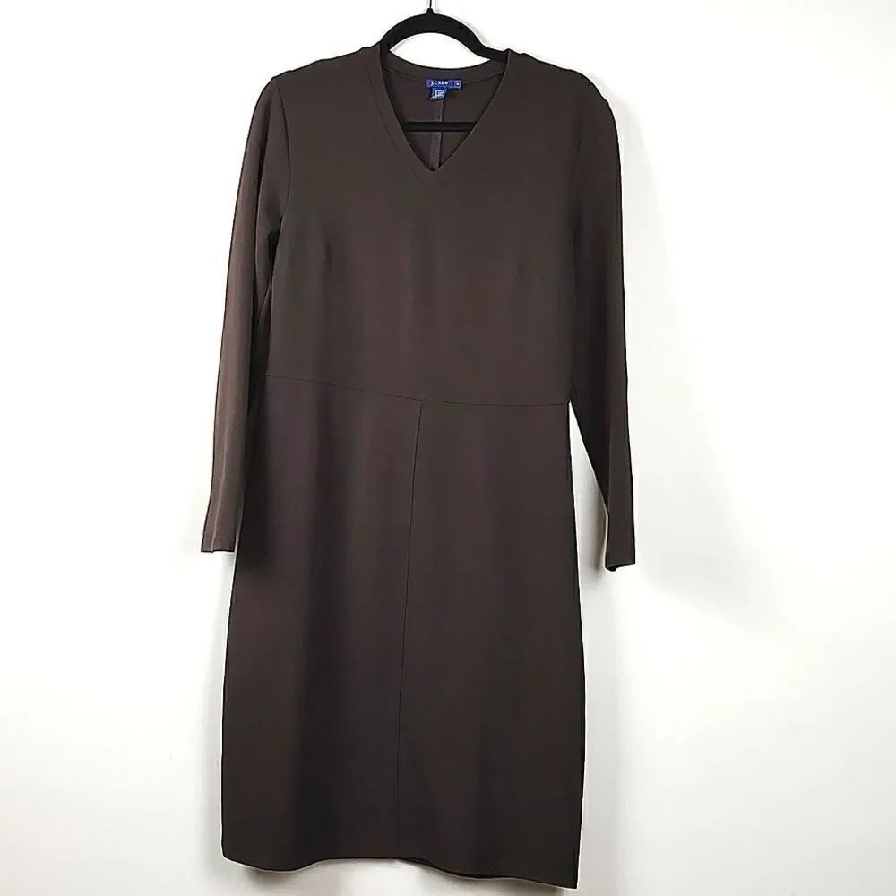 J. Crew Brown V-neck Ponte Knit Long Sleeve Dress Size 8